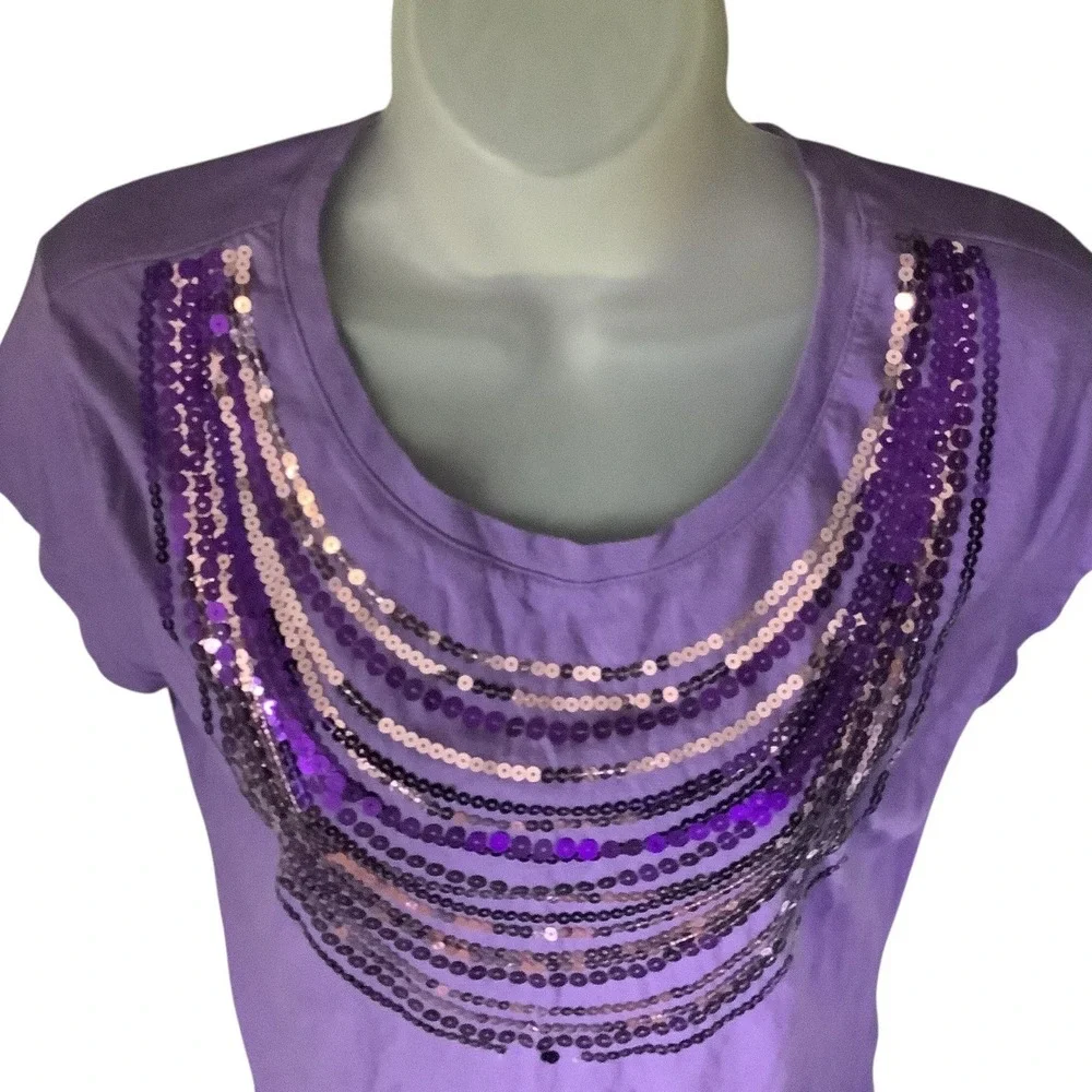 Justice Girls Long Sleeve Purple‎ Shirt Size 18 Sequined Front White Sleeves